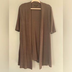 Eileen Fisher Knit Cardigan Sweater Size L Mocha Brown Tan 50% Cotton Li…